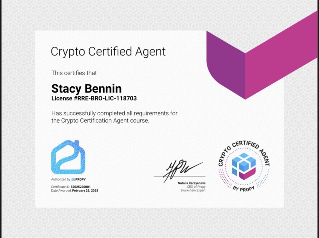 Propy Certification of Stacy Bennin