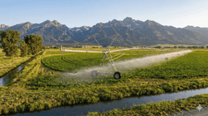 Irrigating a Field in Montana with massive pivots and water lines