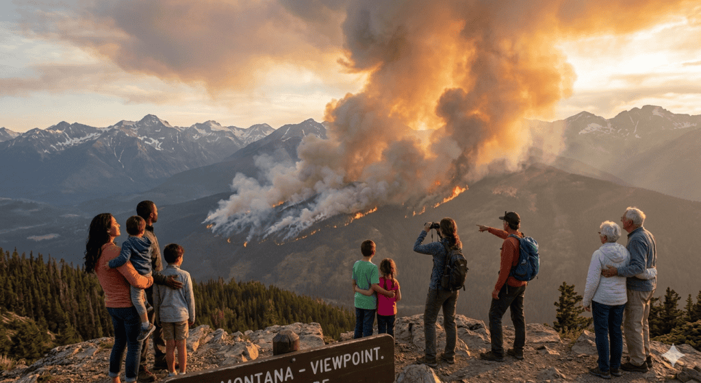 People looking upon a Montana Wildfire
