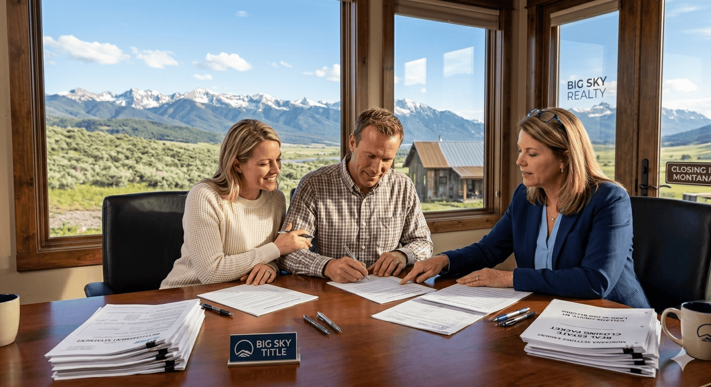 People sitting at a closing table looking at paperwork